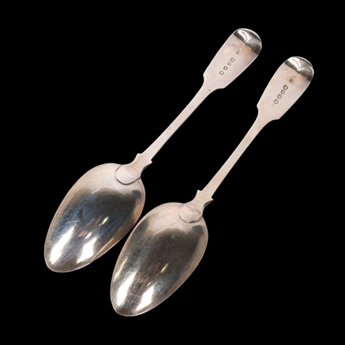 1554 - A pair of Victorian silver Fiddle pattern tablespoons, Chawner & Co, London 1846, 22cm, 4.3oz total