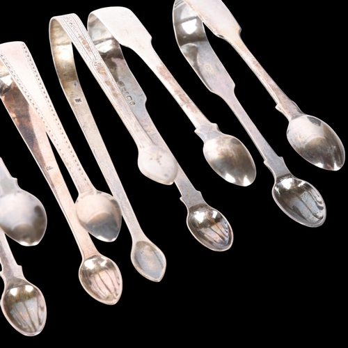 1555 - 7 pairs of Antique silver sugar tongs, including Newcastle example by John Brown, 1823, 9.4oz total