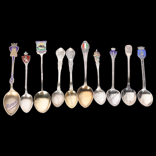 1556 - Various Continental silver souvenir spoons, with enamel handles, 3.1oz total