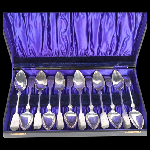 1558 - A set of 12 Continental silver Fiddle pattern tablespoons, all with zigzag scratch test, 22.5cm, 17.... 