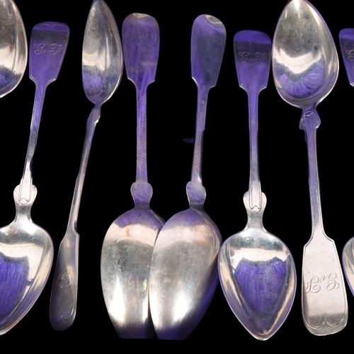 1558 - A set of 12 Continental silver Fiddle pattern tablespoons, all with zigzag scratch test, 22.5cm, 17.... 