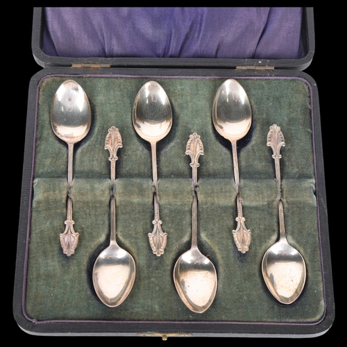 1562 - A cased set of 6 George V silver teaspoons, AJ Bailey, Birmingham 1919, 10cm, 1.1oz total