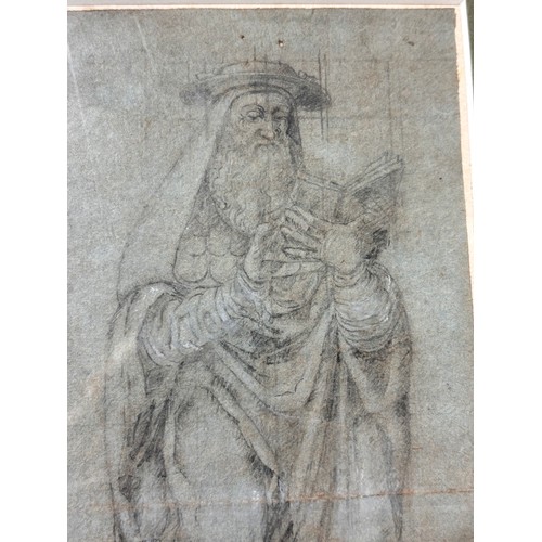 893 - Old Master style Classical study of a scholar, pencil/chalk on paper, unsigned, 23cm x 11.5cm, frame... 