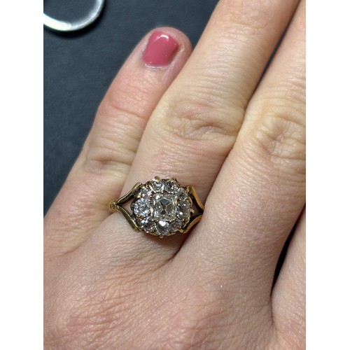 1290 - An Antique Victorian 18ct gold Peruzzi-cut diamond cluster ring, the principal Peruzzi-cut diamond w... 