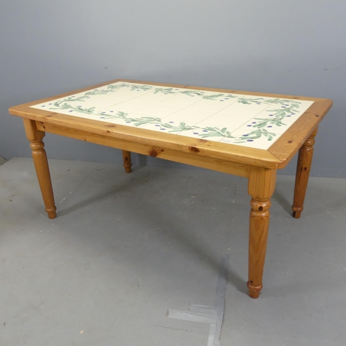 2548 - NICOLA FASANO - An Italian modern pine dining table with inset painted tile top, signed. W160cm, H76... 