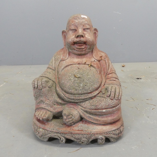 2609 - A painted concrete Buddha statue, height 47cm, and a concrete Sumo wrestler statue. (2)