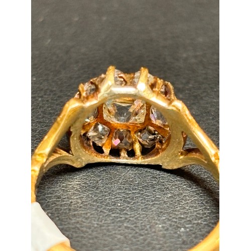 1290 - An Antique Victorian 18ct gold Peruzzi-cut diamond cluster ring, the principal Peruzzi-cut diamond w... 