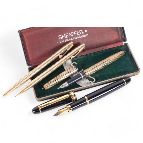 223 - 4 pens, including Sheaffer 14ct gold plated pen and pencil in presentation case, and Tildiem LA200 f... 