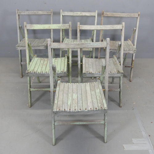 2672 - A set of six WW2 period painted teak folding chairs.