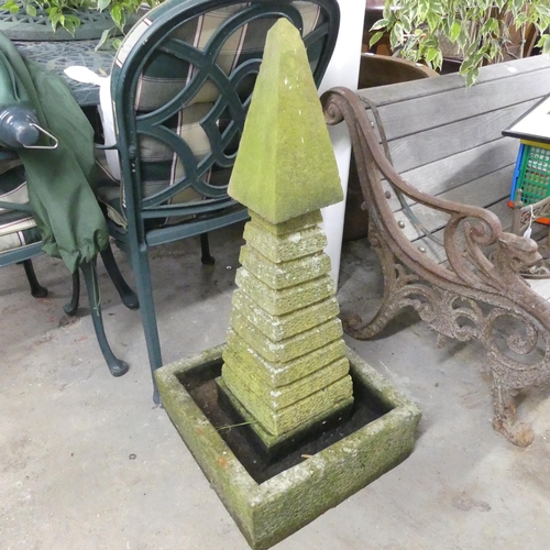 2723 - An unusual three-section weathered concrete three-section obelisk planter. W45cm, H96cm.