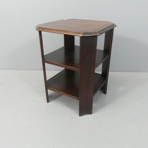 2737 - An early 20th century oak three tier side table, in the manner of Heals. W56cm, H58cm