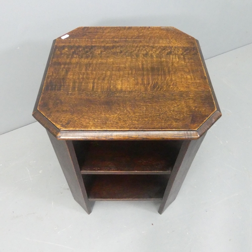 2737 - An early 20th century oak three tier side table, in the manner of Heals. W56cm, H58cm