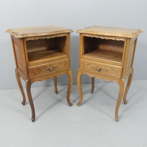 2739 - A pair of French oak single drawer pot cupboards. W46cm, H75cm, D36cm.