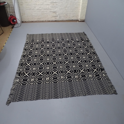 2309 - A Black & White monochrome geometric Welsh blanket, 160 x 220cm