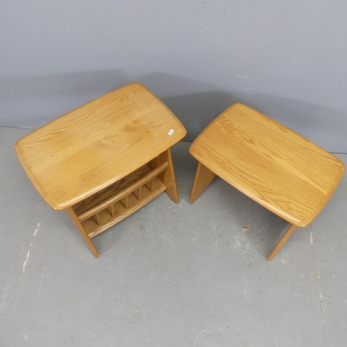 2508 - ERCOL - a light elm magazine rack, length 55cm, height 50cm, width 36cm, and an Ercol occasional tab... 