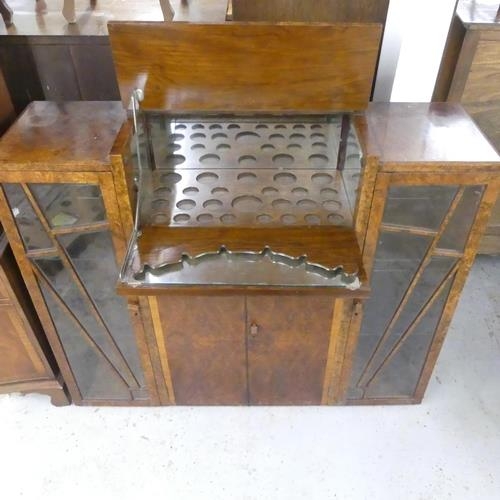 2513 - A modern Art Deco style burr walnut veneered drinks cabinet. W133cm, H114cm, D40cm.