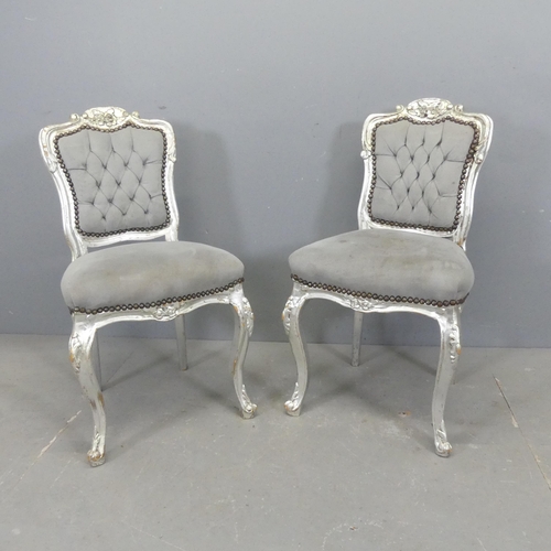 2527 - A pair of continental style silver painted and upholstered salon chairs.