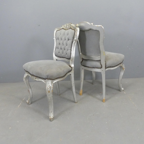 2527 - A pair of continental style silver painted and upholstered salon chairs.