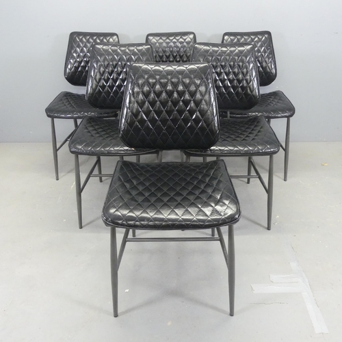 2530 - A set of six mid-century design dining chairs, upholstered in quilted black faux-leather.