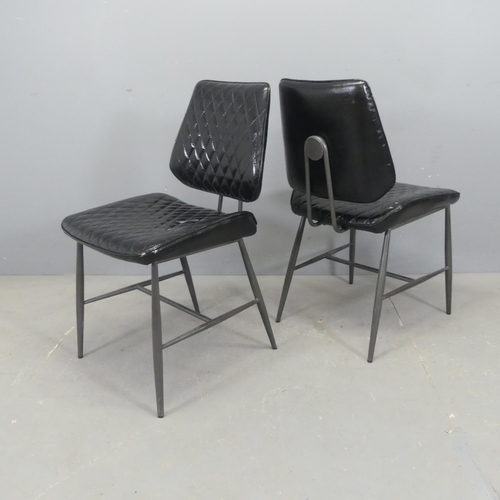 2530 - A set of six mid-century design dining chairs, upholstered in quilted black faux-leather.