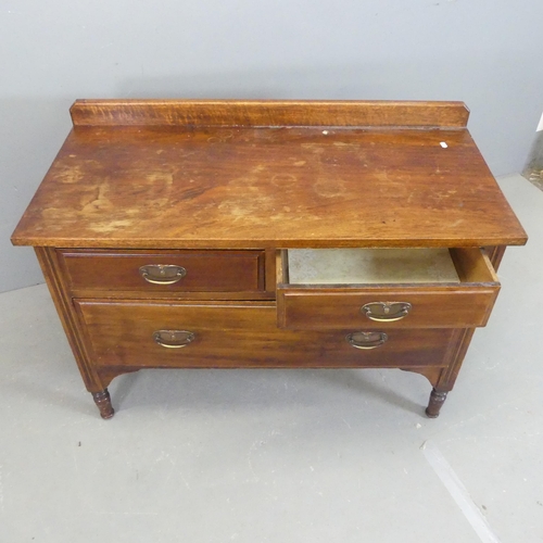 2574 - A Victorian mahogany washstand, with brass Art Nouveau style pulls, raised back and carved decoratio... 