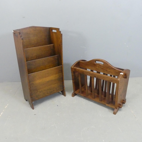 2581 - An oak magazine rack, width 40cm, height 76cm, depth 22cm. and an elm magazine rack. (2)