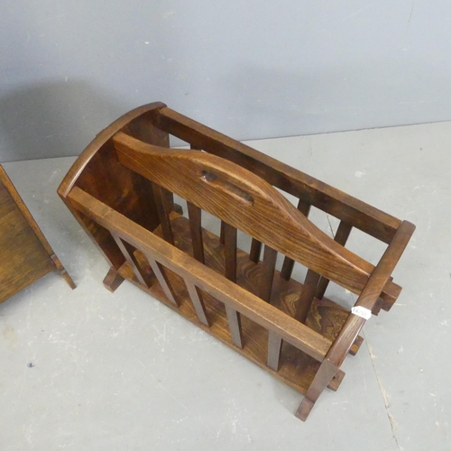 2581 - An oak magazine rack, width 40cm, height 76cm, depth 22cm. and an elm magazine rack. (2)