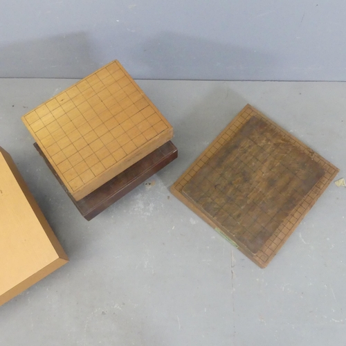 2586 - Five various Japanese Go and Shogi boards. Largest Width 42cm, height 28cm, depth 38cm.