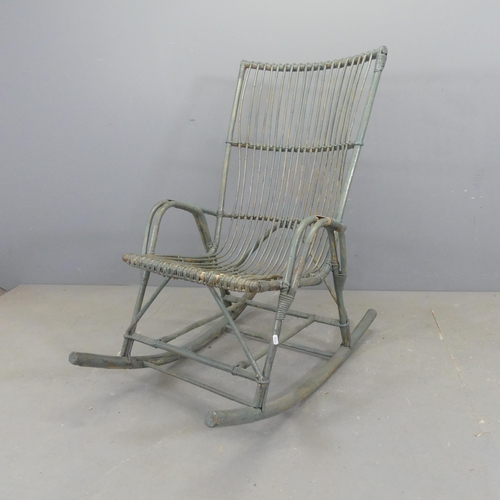 2590 - A mid-century painted bamboo rocking chair.