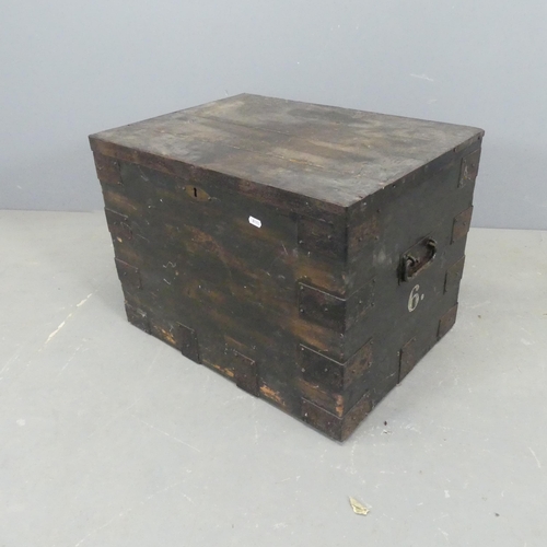 2616 - A vintage metal-bound pine silver chest. Width 65cm, height 47cm, depth 47cm.