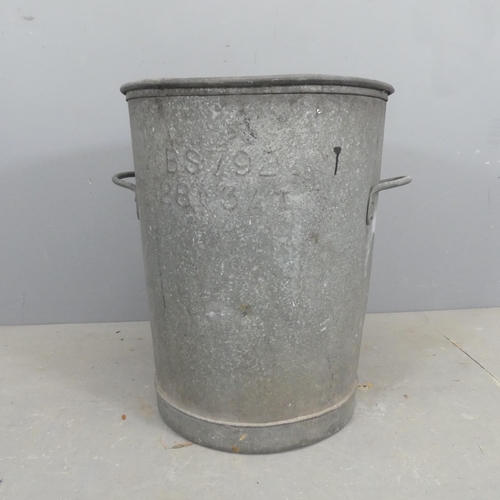 2617 - A vintage galvanised two-handled grain bin. Diameter 55cm, height 61cm.