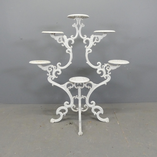 2626 - An antique ornate continental painted metal plant stand. Width 95cm, height 103cm, depth 47cm.