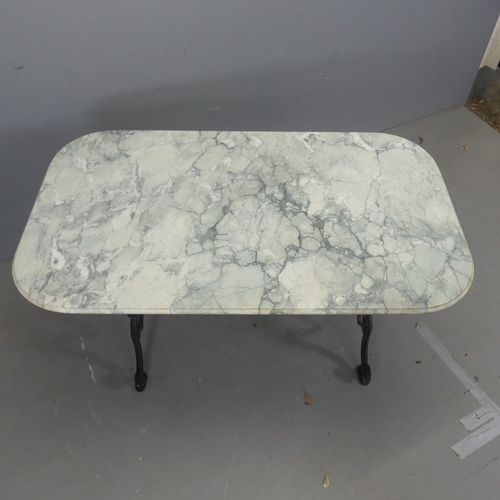 2631 - A French Carrara marble-topped garden table on cast iron frame. Length 120cm, height 73cm, depth 70c... 