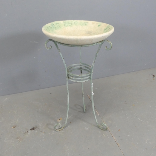 2639 - A painted metal plant stand, with ceramic bowl top. Diameter 36cm, height 66cm.