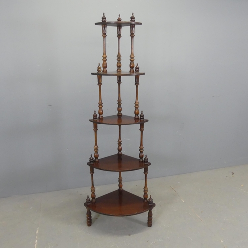 2642 - A mahogany five tier corner whatnot. Width 53cm, height 152cm, depth 38cm.