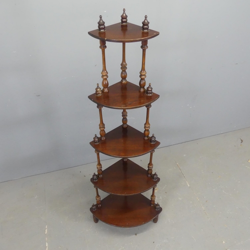 2642 - A mahogany five tier corner whatnot. Width 53cm, height 152cm, depth 38cm.