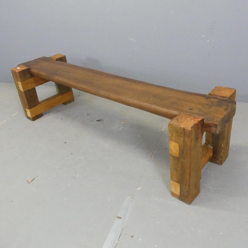 2652 - A rustic pine garden bench. Length 151cm, height 41cm, width 41cm.