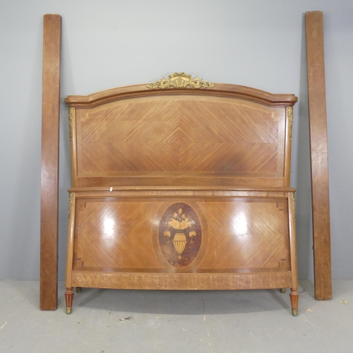 2654 - A French mahogany  Louis XVI style 5' king sized bed, with inlaid marquetry decoration. Headboard wi... 