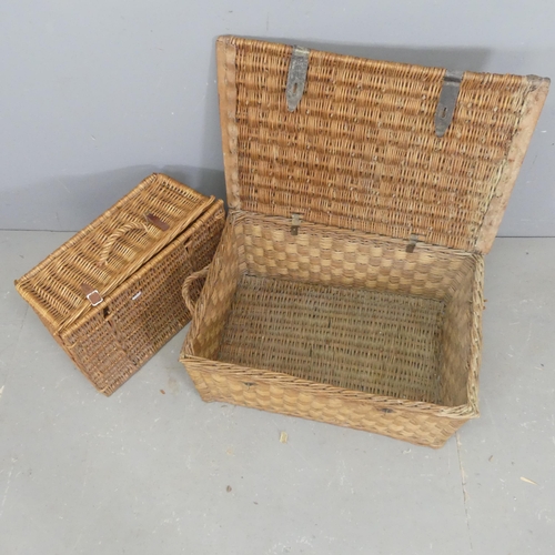 2657 - Two wicker picnic hampers. Largest - width 69cm, height 30cm, depth 45cm.