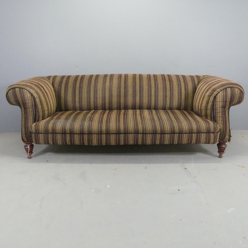 2661 - A Victorian upholstered rollover-arm Chesterfield settee. Overall length 220cm, Height 77cm, depth 9... 