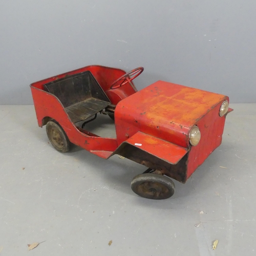 2665 - A vintage painted metal child's pedal car. Length 94cm.