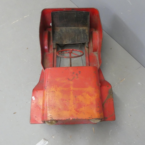 2665 - A vintage painted metal child's pedal car. Length 94cm.