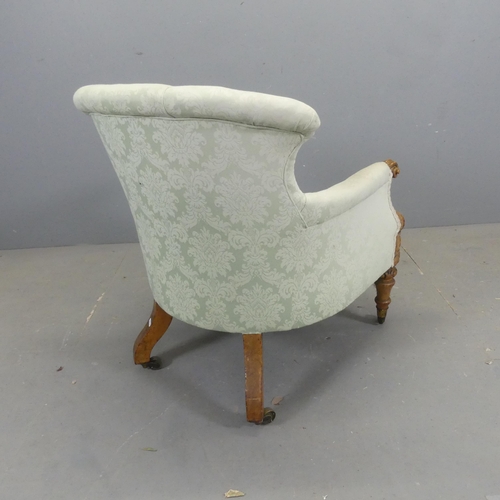 2674 - A Victorian walnut and upholstered parlour chair of small proportions.