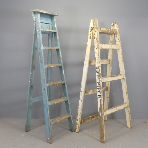 2678 - Two vintage painted pine step ladders. Tallest 169cm (deployed).