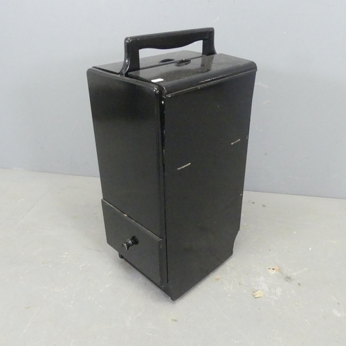 2698 - A black lacquered teak portable cocktail cabinet. Width 26cm, height 70cm, depth 34cm.