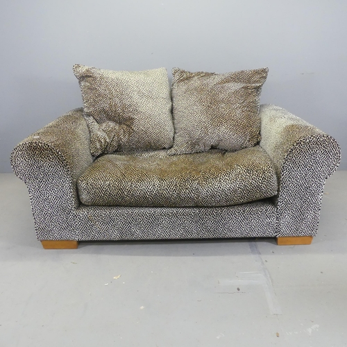 2704 - A contemporary leopard print upholstered two seater sofa. Overall width 165cm, height 80cm, depth 10... 