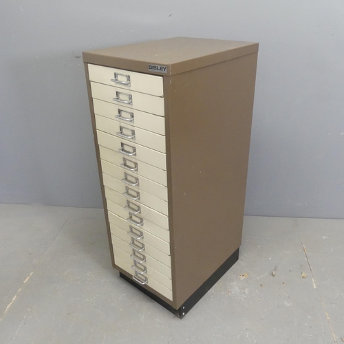 2705 - A Bisley metal fifteen-drawer filing cabinet. Width 35cm, height 94cm, depth 49cm.