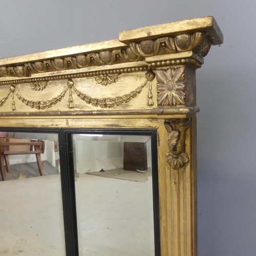 2711 - A Victorian giltwood bevel edged over-mantle mirror, with swag decoration. Width 125cm, height 65cm.