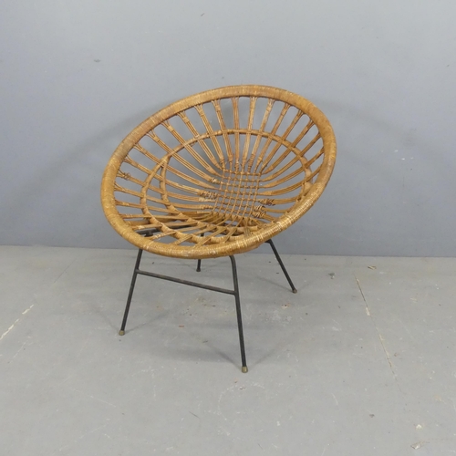 2716 - A circular rattan conservatory chair on tubular metal frame.