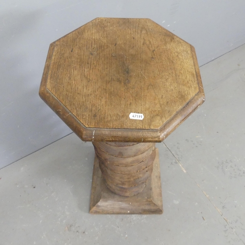 2729 - A French oak and elm spiral turned pedestal. Height 80cm.